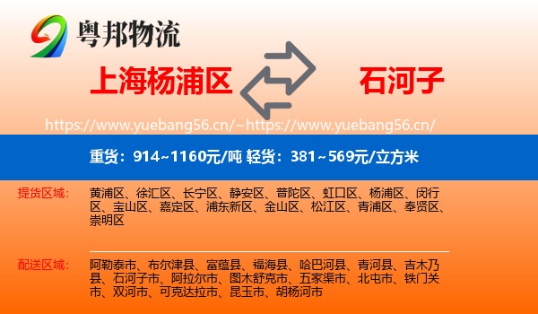 上海杨浦区到石河子市物流