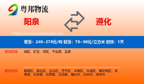 阳泉到遵化市物流 阳泉到遵化市物流专线名片