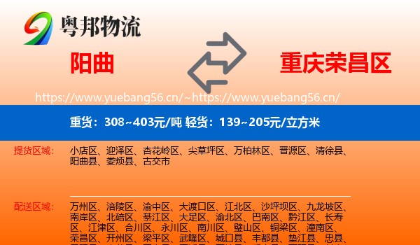 阳曲到荣昌区物流