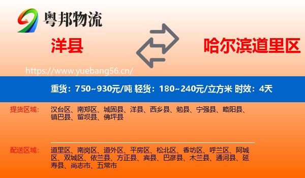 洋县到道里区物流专线名片