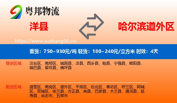 洋县到道外区物流专线名片
