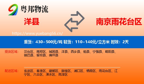 洋县到雨花台区物流专线名片
