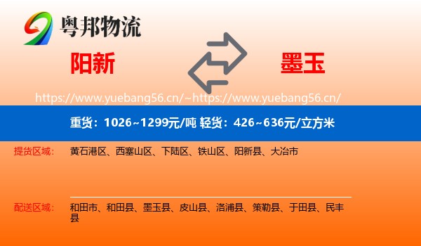 阳新到墨玉县物流