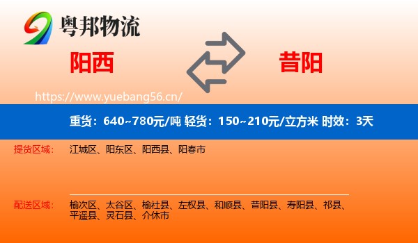 阳西到昔阳县物流专线名片