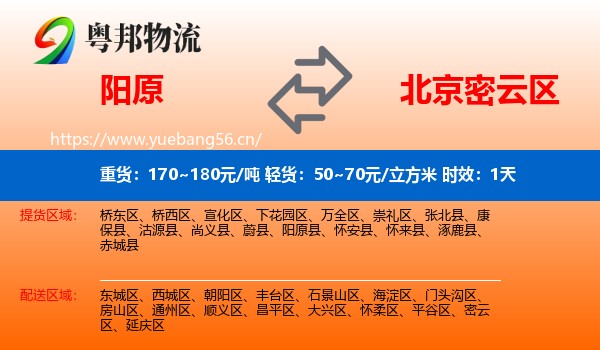 阳原到密云区物流专线名片
