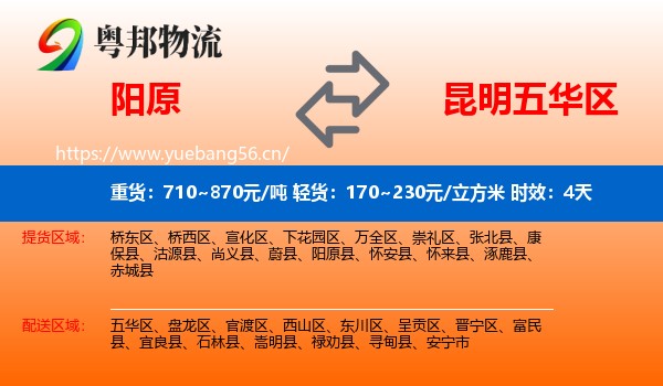 阳原到五华区物流专线名片