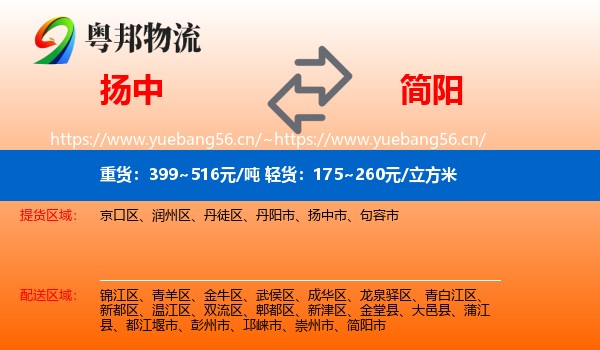 扬中到简阳市物流