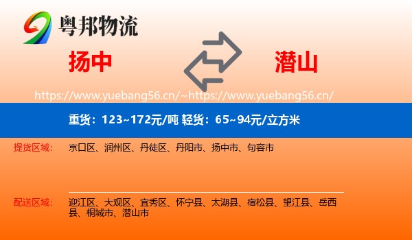 扬中到潜山市物流