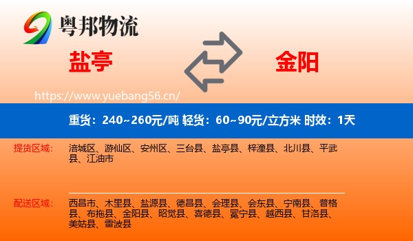 盐亭到金阳县物流专线名片