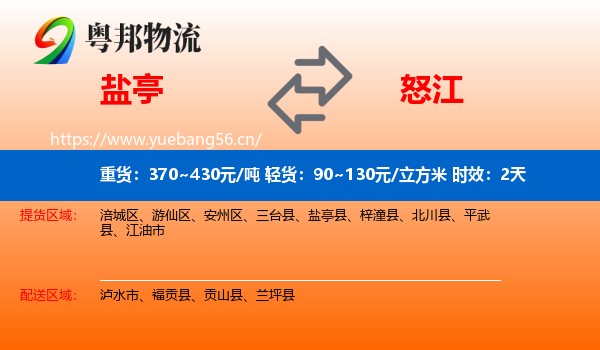 盐亭到怒江物流专线名片