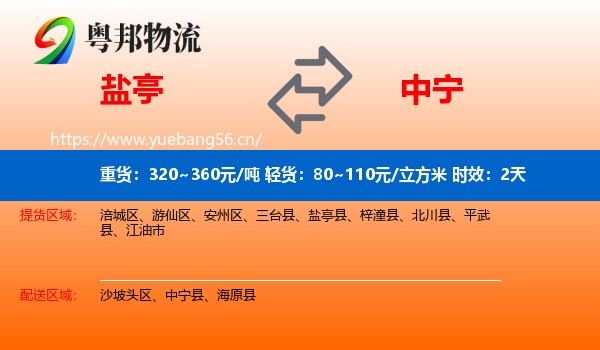 盐亭到中宁县物流专线名片