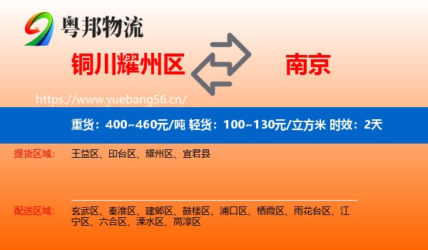 铜川耀州区到南京物流专线名片