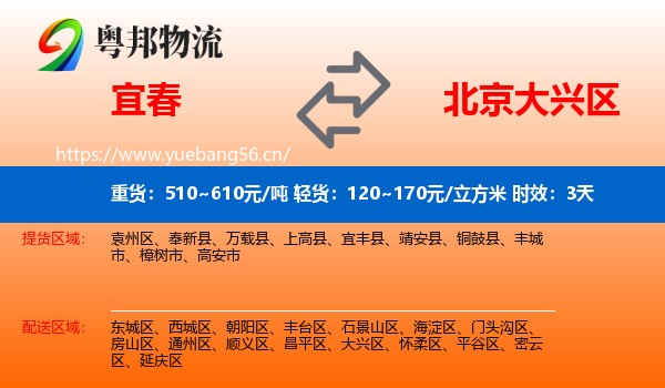 宜春到大兴区物流专线名片