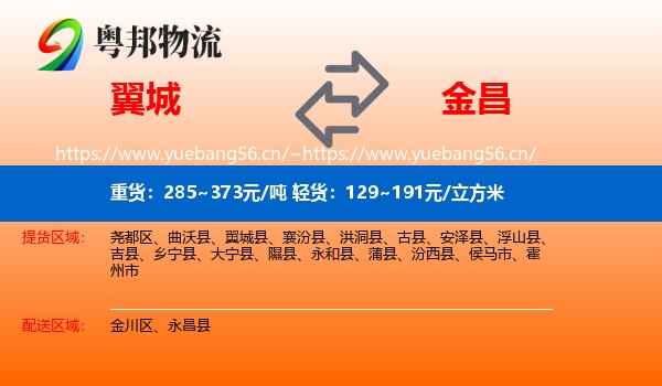 翼城到金昌物流