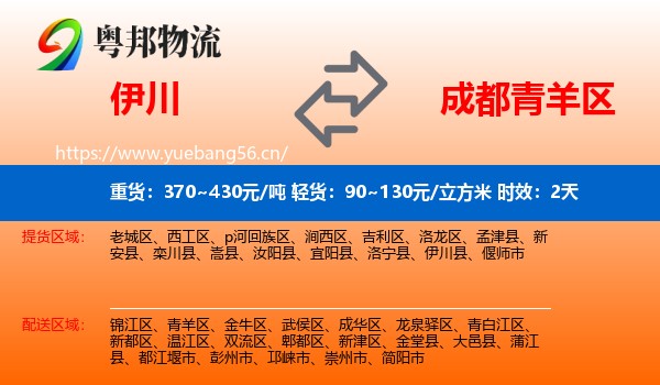 伊川到青羊区物流专线名片