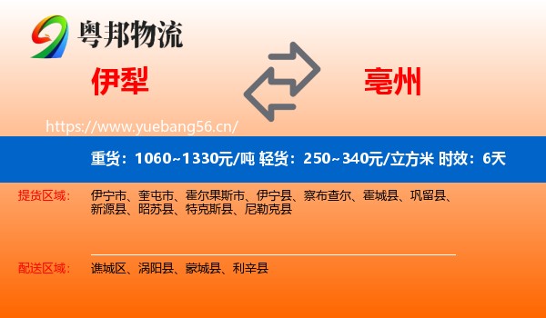 伊犁到亳州物流专线名片