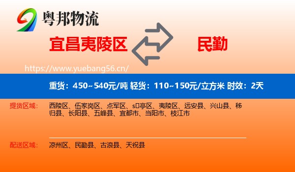 宜昌夷陵区到民勤县物流专线名片
