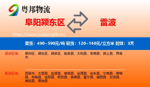阜阳颍东区到雷波县物流专线名片