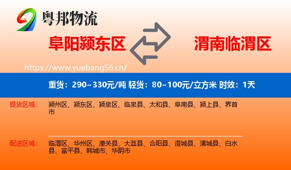 阜阳颍东区到临渭区物流专线名片