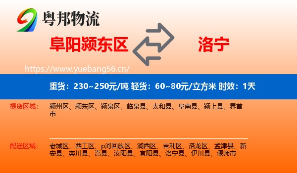 阜阳颍东区到洛宁县物流专线名片