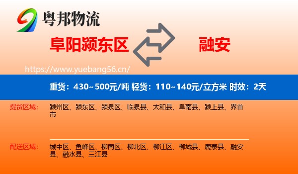 阜阳颍东区到融安县物流专线名片