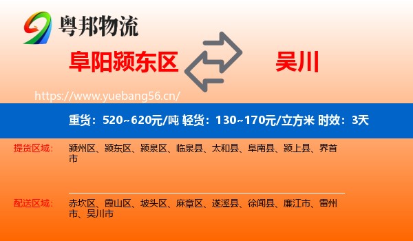 阜阳颍东区到吴川市物流专线名片