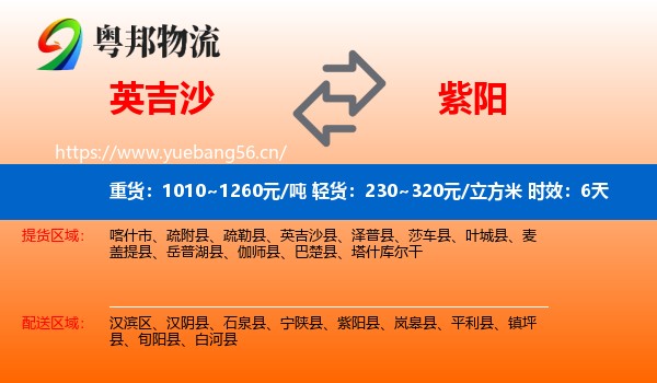 英吉沙到紫阳县物流专线名片