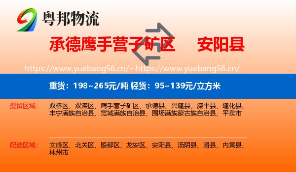 承德鹰手营子矿区到安阳县物流