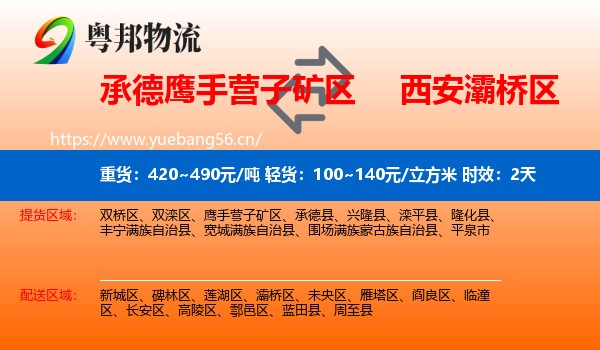 承德鹰手营子矿区到灞桥区物流专线名片