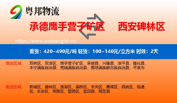 承德鹰手营子矿区到碑林区物流专线名片