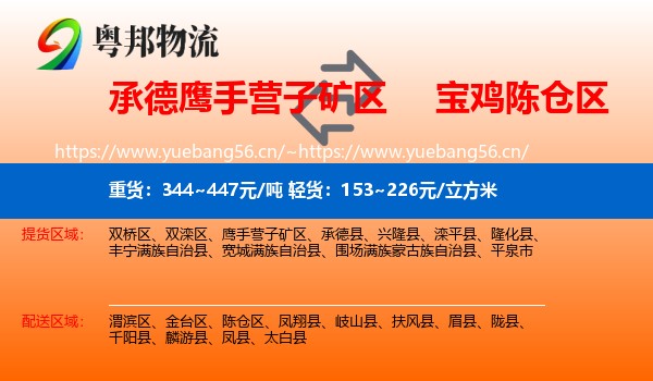 承德鹰手营子矿区到陈仓区物流