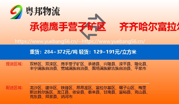 承德鹰手营子矿区到富拉尔基区物流