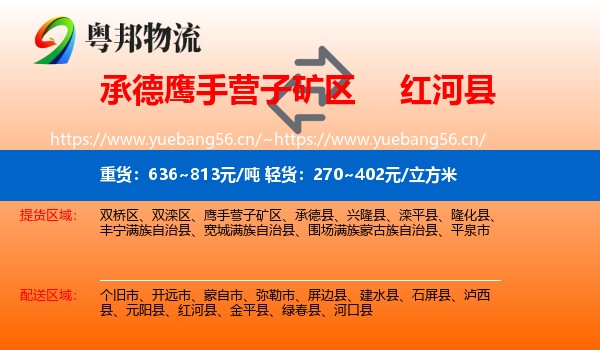 承德鹰手营子矿区到红河县物流