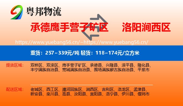 承德鹰手营子矿区到涧西区物流