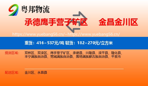承德鹰手营子矿区到金川区物流
