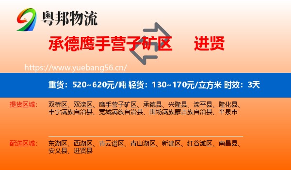 承德鹰手营子矿区到进贤县物流专线名片