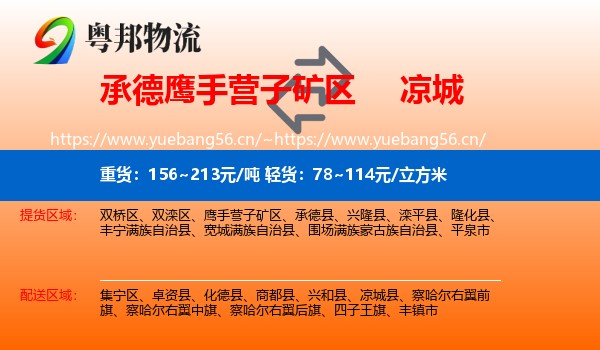 承德鹰手营子矿区到凉城县物流