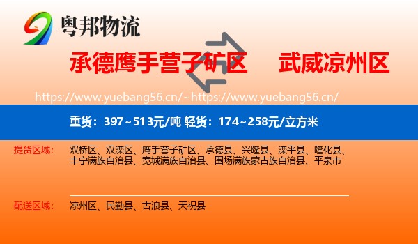 承德鹰手营子矿区到凉州区物流