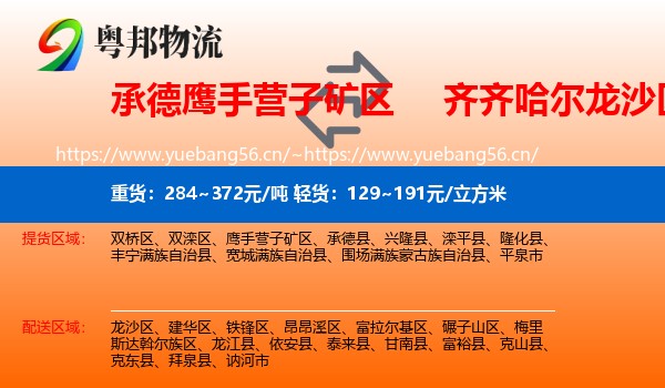 承德鹰手营子矿区到龙沙区物流