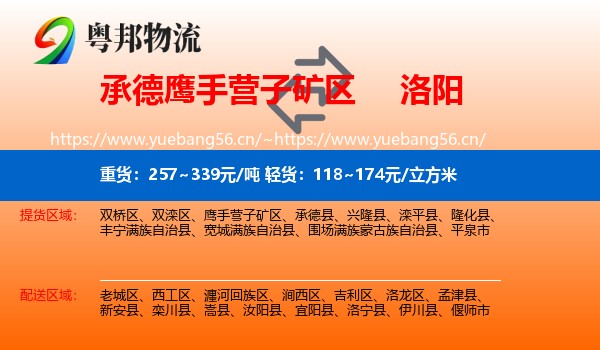 承德鹰手营子矿区到洛阳物流