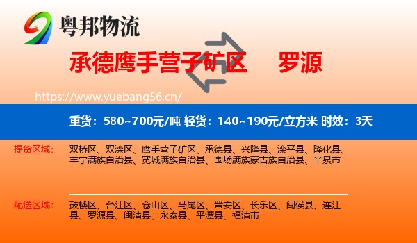承德鹰手营子矿区到罗源县物流专线名片