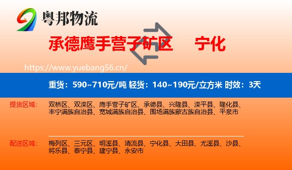 承德鹰手营子矿区到宁化县物流专线名片