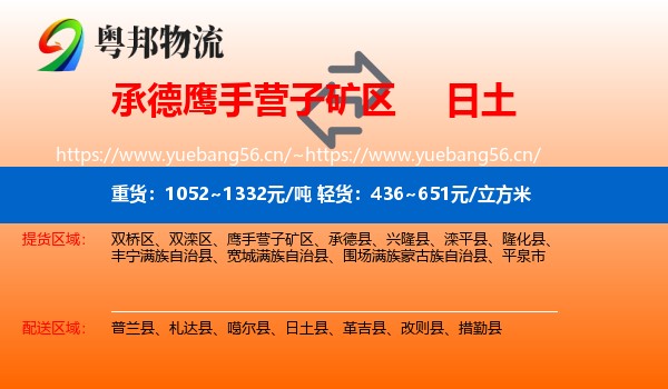 承德鹰手营子矿区到日土县物流