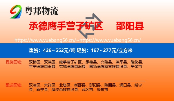 承德鹰手营子矿区到邵阳县物流