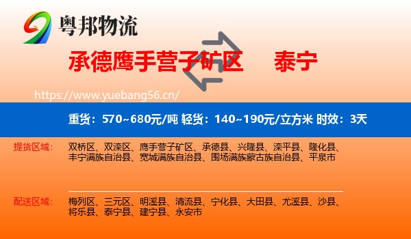 承德鹰手营子矿区到泰宁县物流专线名片