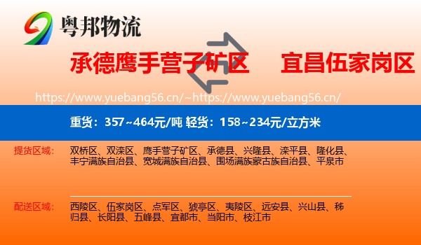 承德鹰手营子矿区到伍家岗区物流