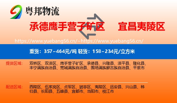 承德鹰手营子矿区到夷陵区物流
