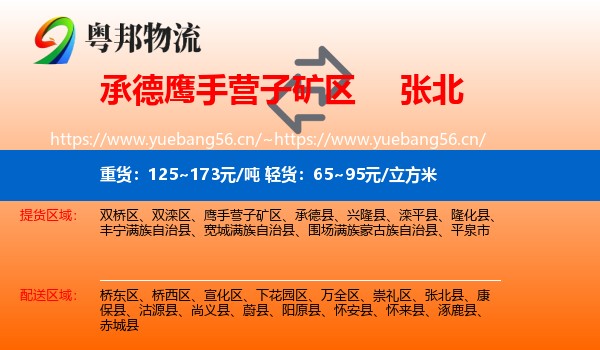承德鹰手营子矿区到张北县物流