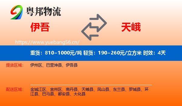 伊吾到天峨县物流专线名片