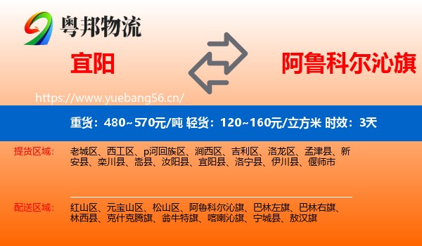 宜阳到阿鲁科尔沁旗物流 宜阳到阿鲁科尔沁旗物流专线名片